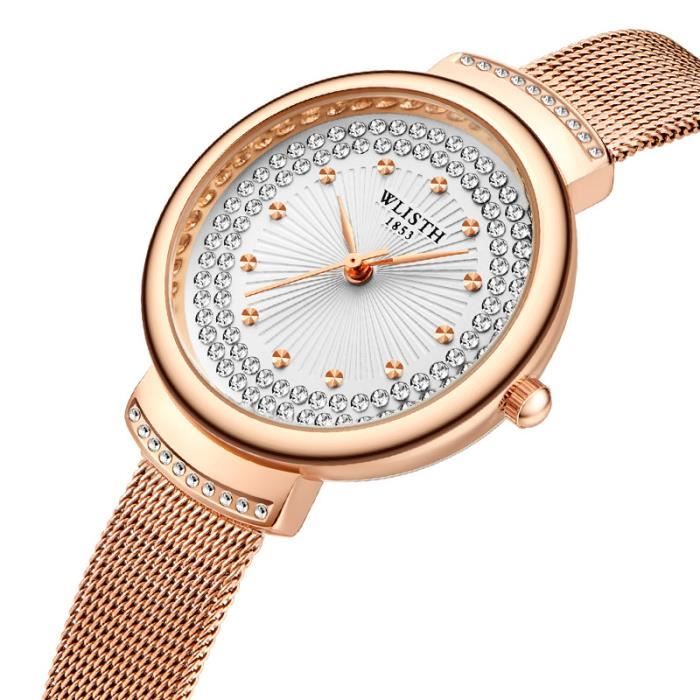 Montre femme de Marque 2021 bracelet diamants luxe d'or rose quartz etanche élégante - Cadeau pour femme et fille