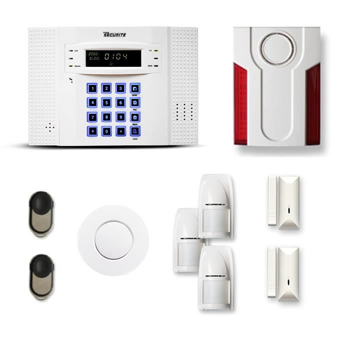 Alarme maison sans fil DNB 2 à 3 pièces mouvement + intrusion + détecteur de fumée + sirène extérieure - Compatible Box internet