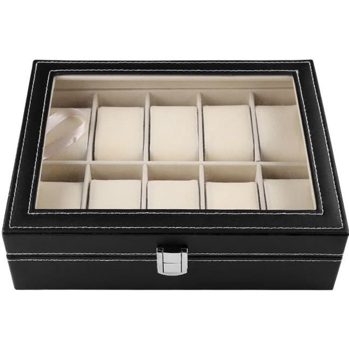 Uten Boîte à Montres Bijoux Coffret de rangement pour Montres, bracelets Imitation Cuir Noir 10 Montres