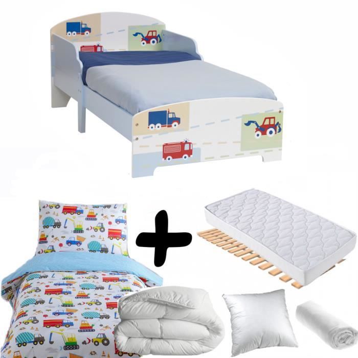 Pack complet Premium Lit Vehicules = Lit+Matelas & Parure+Couette+Oreiller