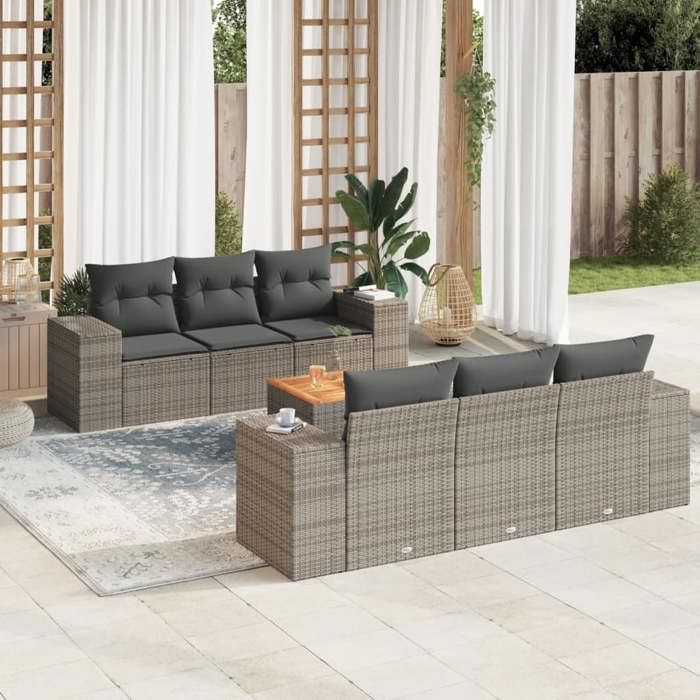 vidaXL Salon de jardin avec coussins 7 pcs gris résine tressée 3225339