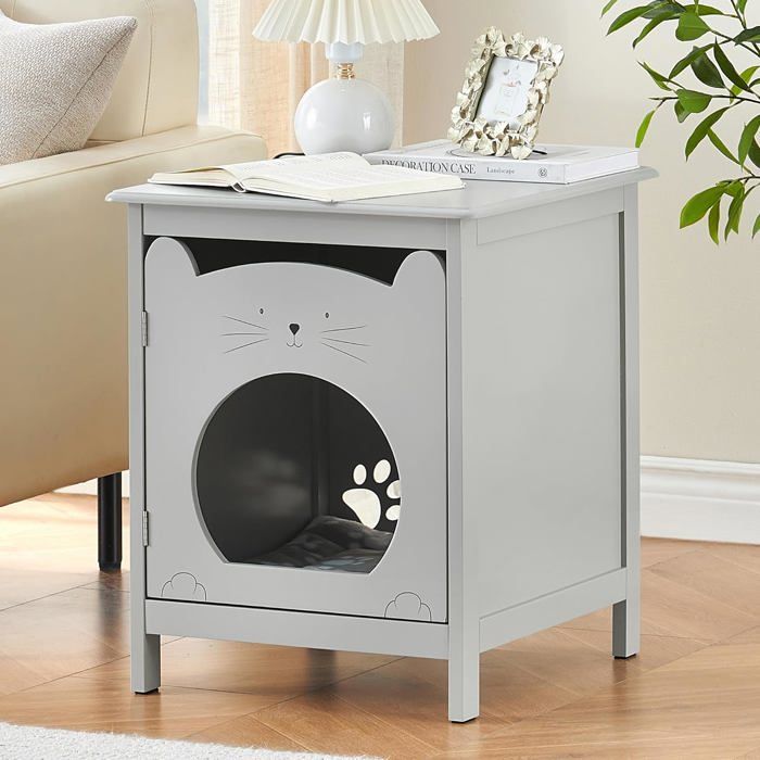 Meilleurs prix pour Maison de Toilette Pour Chat, Meuble à Litière Avec Porte Ouverte, Table d'appoint pour Canapé, 47,5 × 50,8 × 60,5 cm Gris