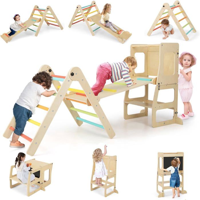 Triangle d'escalade Montessori Enfant avec Rampe, Échelle d'Escalade Triangle d'escalade Montessori Enfant avec Rampe, Échelle d'Escalade
