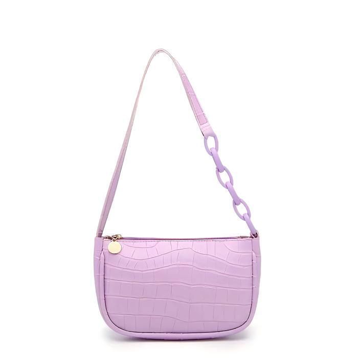 Sac à Main - Femme - Cuir - Lilas - Motif Crocodile - Bandoulière Non Amovible - 20 x 13 x 5 cm