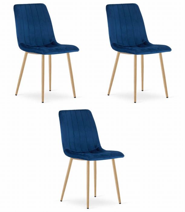 Chaises Velours LAVA - MADAME MEUBLE - Lot de 3 - Bleu Royal - Design Rétro - Pieds Métal Bois