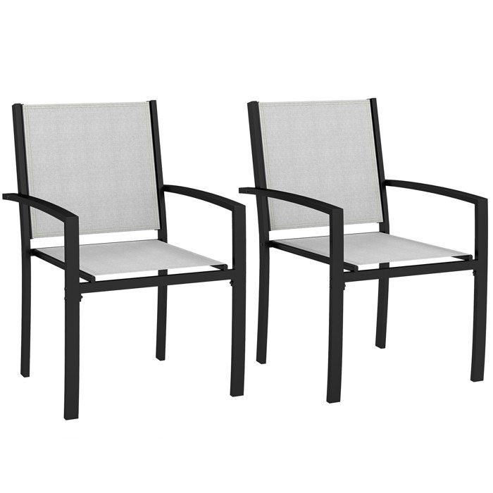 Lot de 2 chaises de jardin - Outsunny - empilables - avec accoudoirs cadre en acier - pour jardin piscine terrasse - gris clair