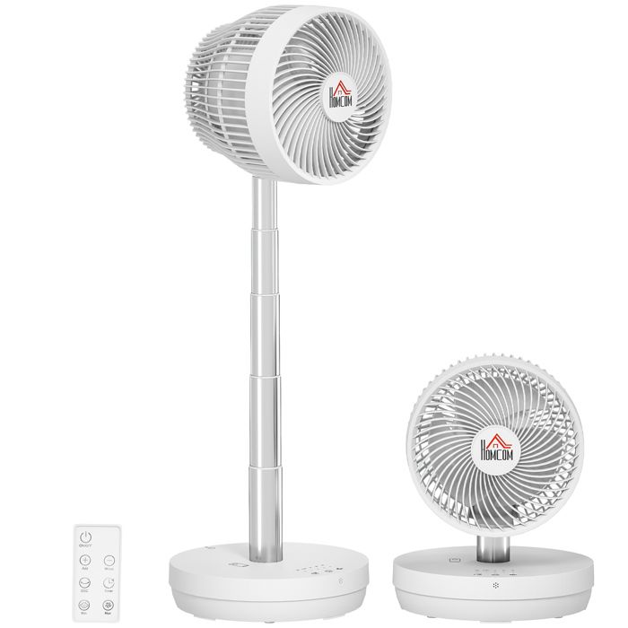 Ventilateur de bureau - HOMCOM - télécommande et batterie rechargeable - alimenté par USB - inclinaison et hauteur réglables - blanc - Hom