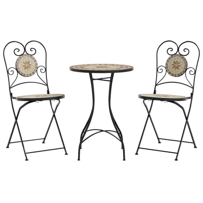 WINWINFR - Ensemble de bistro mosaïque terre cuite blanc fer et céramique EU232