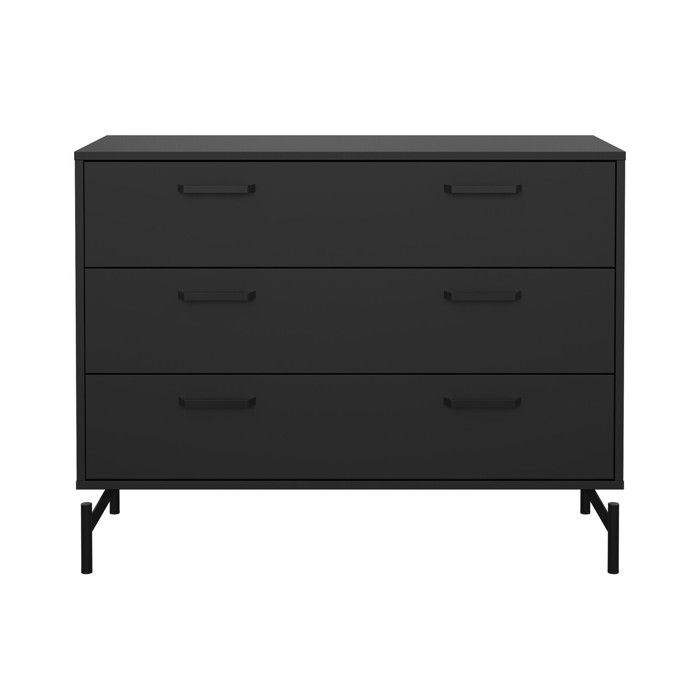 CALICOSY - Commode 3 tiroirs noir mat avec piètement métal L99 cm ...