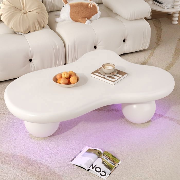Table basse 16 Couleurs LED Pied Rond Design Scandinave-Moderne Meuble Salon Canapé Table 95x625x32cm Blanc Crème