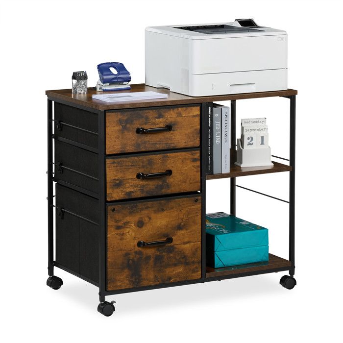 Relaxdays Caisson mobile 3 tiroirs tiroir suspendu style industriel H x L x P : 68 x 75 x 40 cm marron/noir