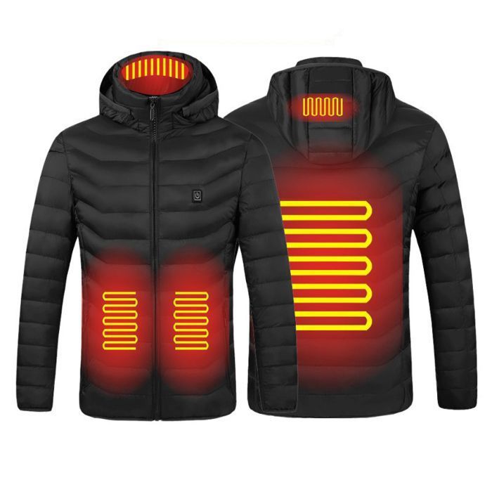 Doudoune à Capuche Chauffant USB - Doudoune Chauffante Intelligent - Manteau Chauffage à 4 Zones - Unisexe Noir WT25901
