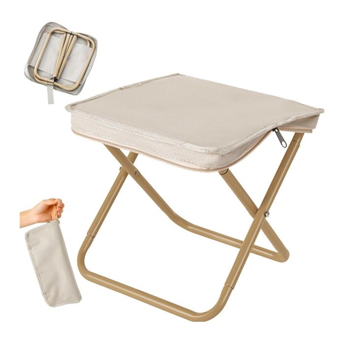 Tabouret de Camping Siège de Camping Portable 30cm Tabouret Pliable de Camping pour Voyage Pêche Jardin Barbecue Plage Beige