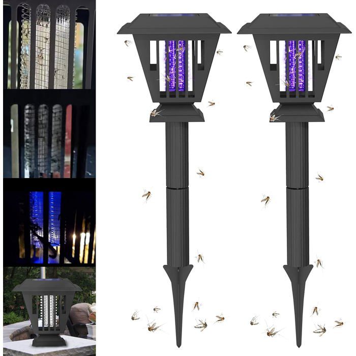 Lot de 2 lampes solaires anti-insectes LED extérieures étanches avec prise de terre pour jardin et terrasse (125 caractères)