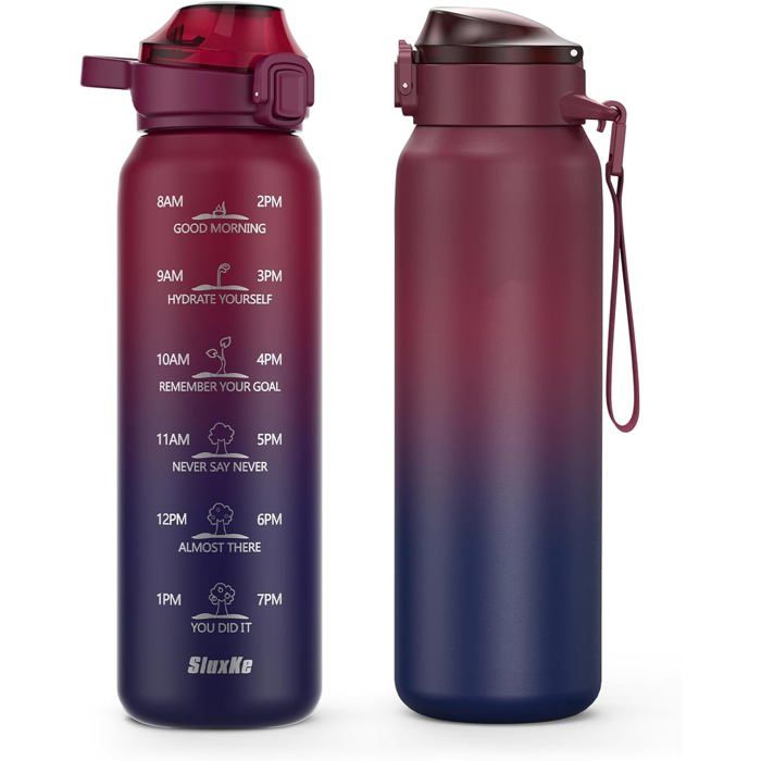 Gourde Motivationnelle ION8 1L Avec Time To Drink - Recyclon™, Bouchon Flip-top, Bleu Glacier