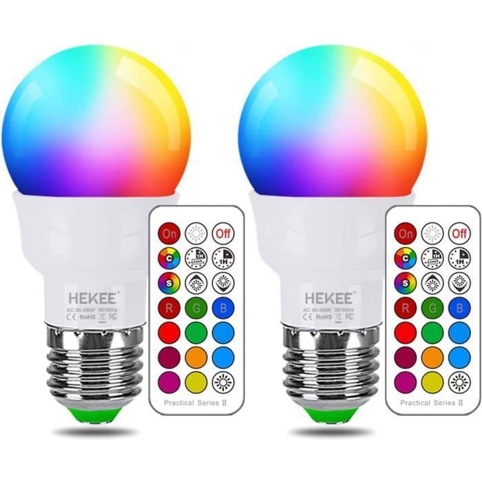 ILC Lot de 8 ampoules LED RVB à changement de couleur, équivalent à 40 W, 450 lm, blanc chaud 2700 K, culot à vis E26, 12 choix de couleur, télécommande infrarouge de ILC Lot de 8 ampoules LED RVB à changement de couleur, équivalent à 40 W, 450 lm, blanc chaud 2700 K, culot à vis E26, 12 choix de couleur, télécommande infrarouge de