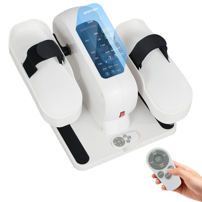 Pedalier dappartement - SPORTNOW - position assise écran LED télécommande 12 vitesses réglables silencieux - 45x42x26cm - blanc