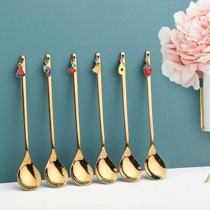 Ensemble de 6 cuillères à café dorées cuillère à mélanger dorée cuillère à café portable - or
