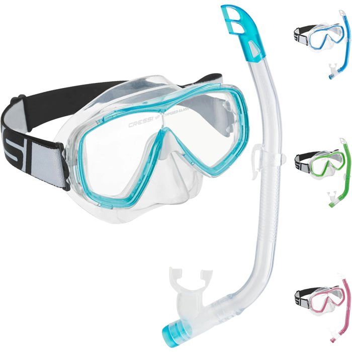 Ensemble masque et tuba - CRESSI - Marea VIP Jr - Jupe silicone - Anti-éclaboussures - Soupape de purge
