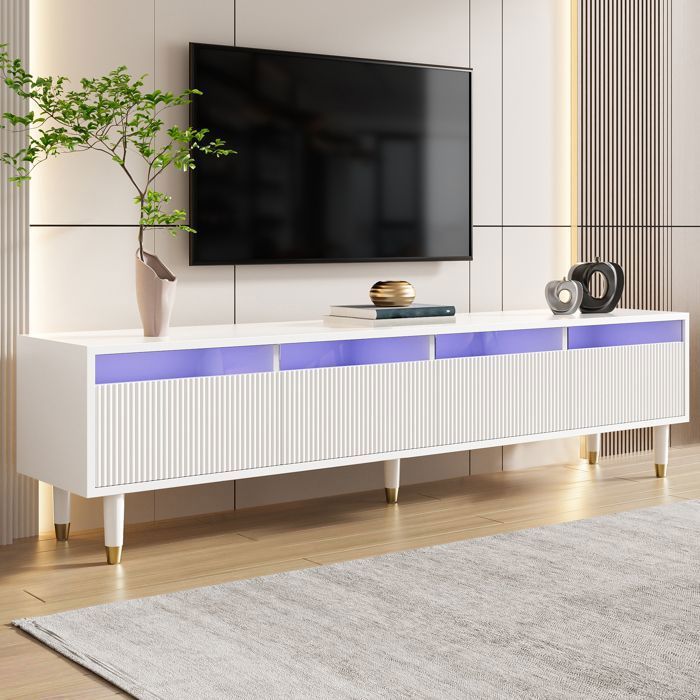 Meuble TV Maisentiel 180 × 35 × 30 cm façade haute brillance noir et bois LED 16 couleurs Bluetooth design moderne