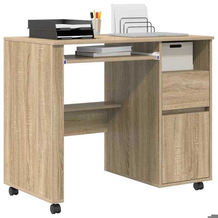 Bureau Marron CLOUD Table à écrire Pour 1 personne avec roues avec tiroir Chêne Sonoma 91x50x77 cm BBB1060
