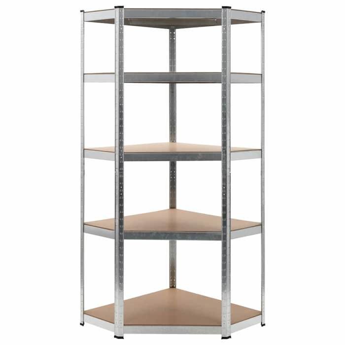SALE 2026 Étagère industrielle Argent - Étagère dangle à 5 niveaux Argenté Acier et bois dingénierie PRO844166808