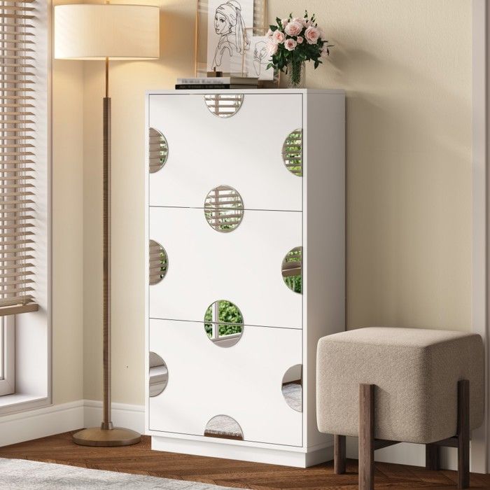 Meuble À Chaussures Moderne 63x24x120cm 3 Portes Miroir Rond Grand Rangement Idéal Pour Entrée Hall Couleur Blanc Meuble À Chaussures Moderne 63x24x120cm 3 Portes Miroir Rond Grand Rangement Idéal Pour Entrée Hall Couleur Blanc