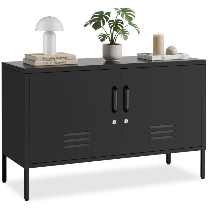 Buffet - TECTAKE - Buffet métallique BAKER avec 2 portes verrouillables avec fermeture magnétique 100 x 425 x 65 cm - Noir