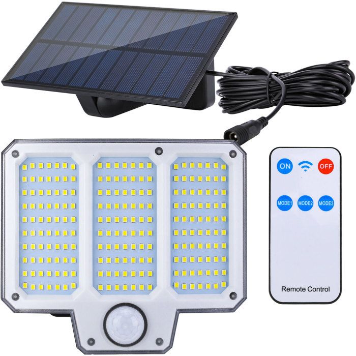 Projecteur solaire extérieur 210 LED - détecteur mouvement télécommande IP44 - 3 modes - jardin allée - noir