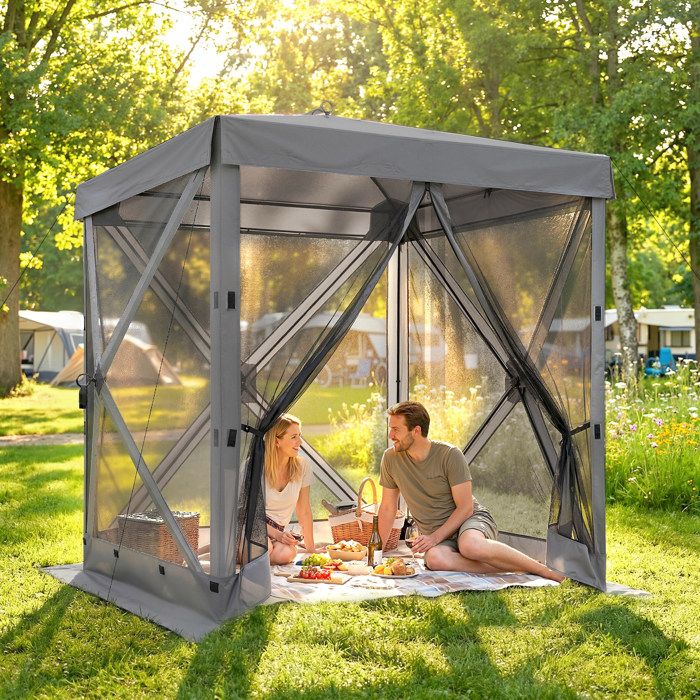 Pavillon de jardin 1.85x1.85m avec côtés en mesh imperméable résistant à lhiver pliant transportable