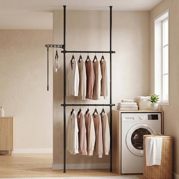 Portant à Vêtements COSTWAY Dressing Ouverte Moderne - Hauteur Réglable 110-315cm avec 2 Tringles pour Chambre Noir Portant à Vêtements COSTWAY Dressing Ouverte Moderne - Hauteur Réglable 110-315cm avec 2 Tringles pour Chambre Noir