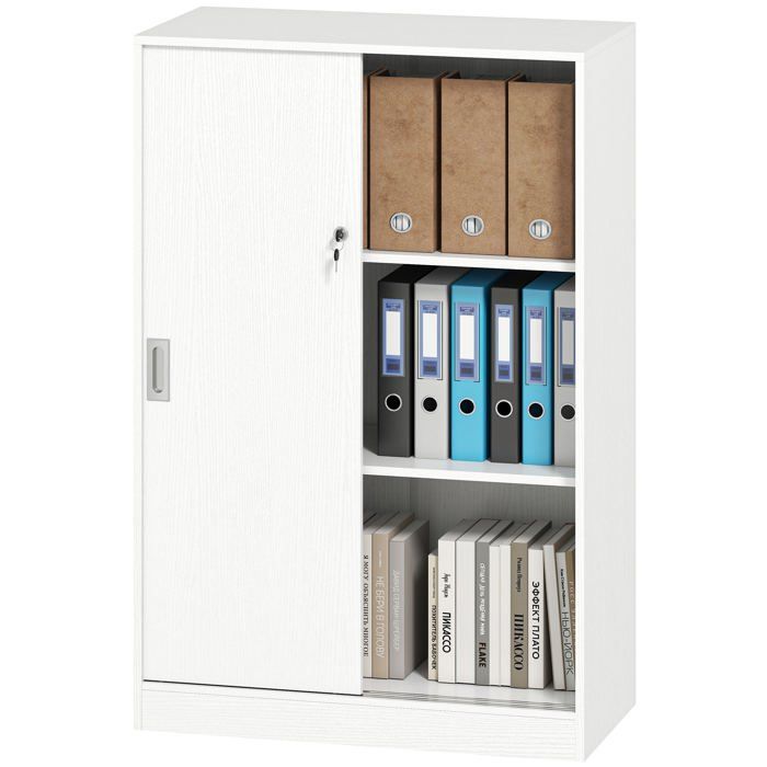 Armoire bureau - HELLOSHOP26 - 80 x 40 x 120 cm - 2 portes coulissantes verrouillables - Blanc - 2 étagères
