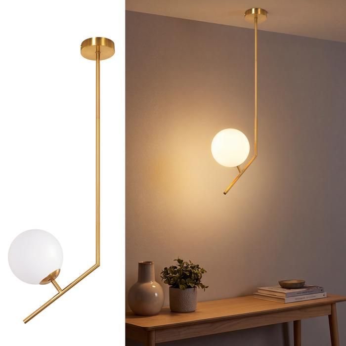 Lustre - NETTLIFE - Lustre sphérique moderne G9 - Doré - Abat-jour 15 cm - Tige 80 cm