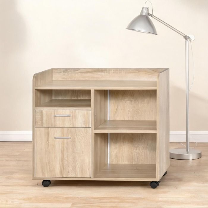 Caisson de bureau roulant avec tiroirs et étagère réglable 80x40x72 cm panneaux de particules