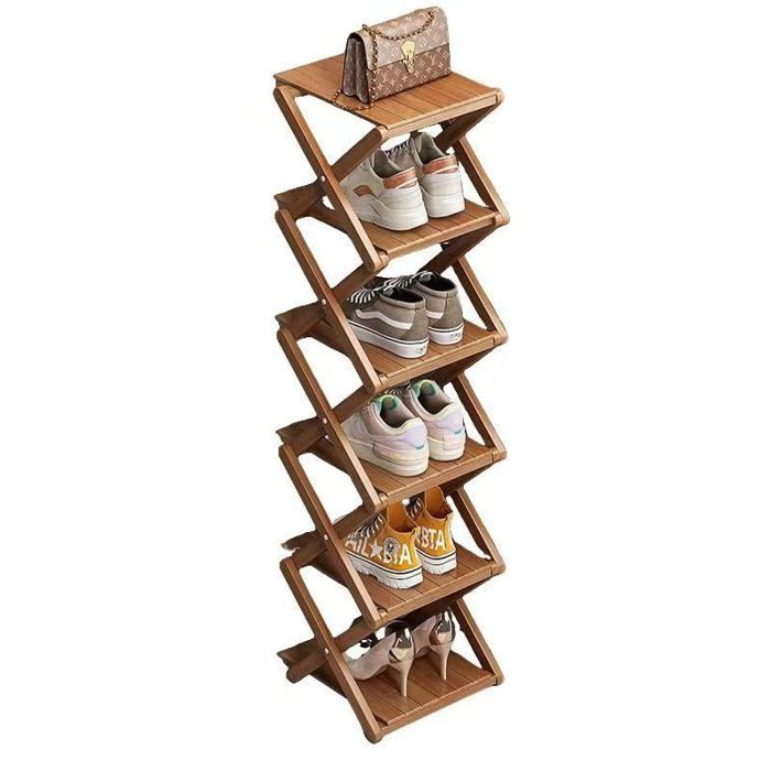 Étagère à chaussures bambou pliable - 6 niveaux sans montage organisateur gain de place 20 kg