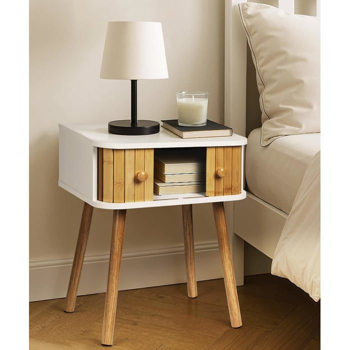 Table de Chevet Blanche 2 Portes en Bambou Nuit Bois