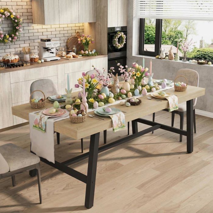 Table de salle à manger industrielle rustique de 7 po pour 6 à 8 personnes la cuisine et la salle à manger