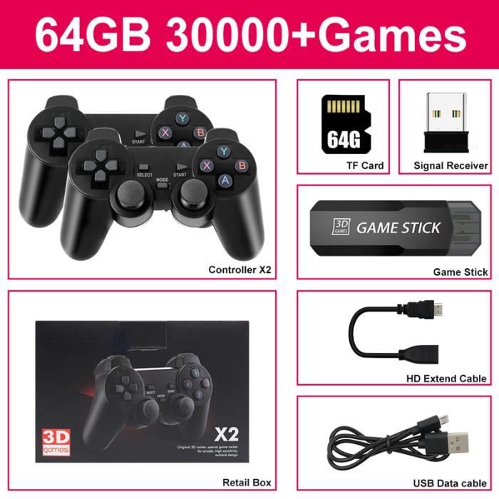 64G avec boîte-Console de jeu vidéo portable avec manettes sans fil ...