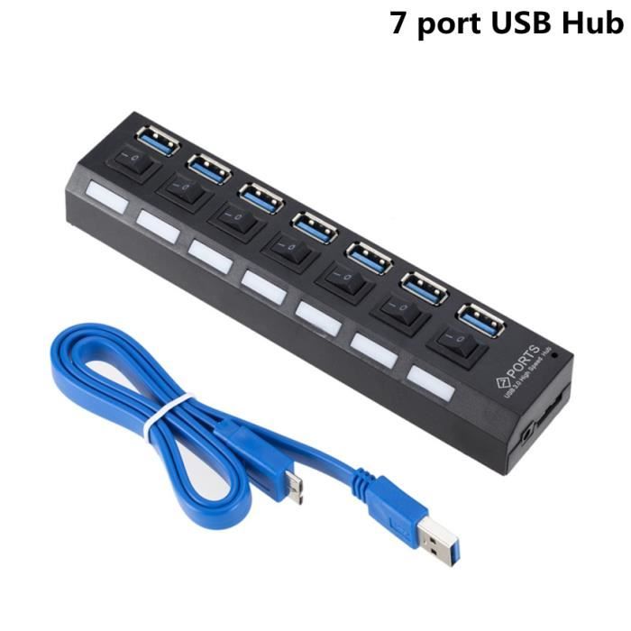 Hub USB 3.0 Adaptateur séparateur multi-USB haute vitesse 7 ports