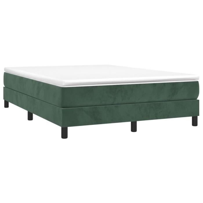 Sommier tapissier - AKOZON - 140x190 cm - Velours vert foncé - Lattes contreplaqué - 2 places