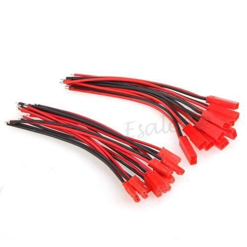 Lot De 10 Paires Connecteurs JST 2 Broches 100mm - Pour RC, LiPo, BEC - Câbles De 15 Cm