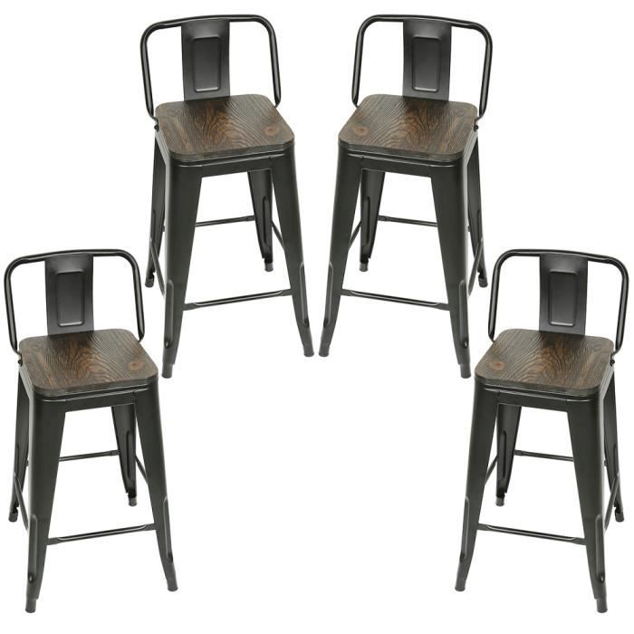 Lot de 4 Tabourets de Bar Industriel - KENSE - Structure Métallique ...
