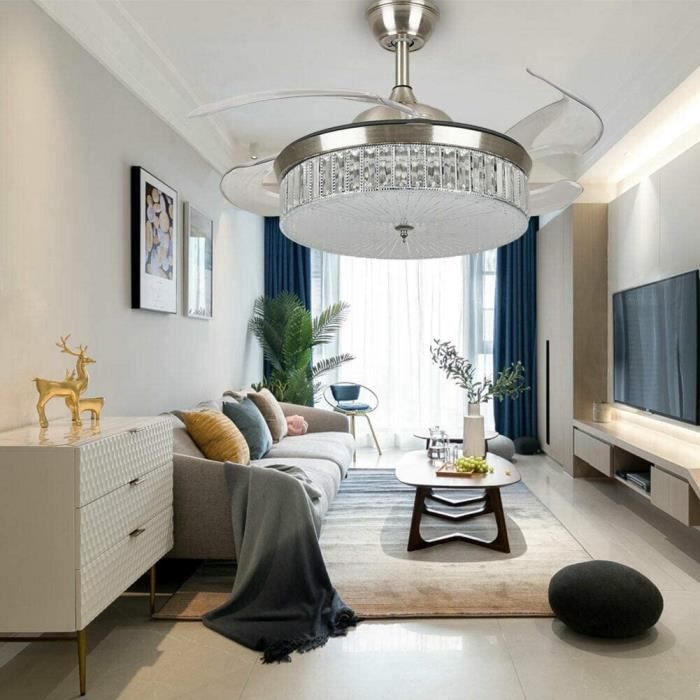 Ventilateur de plafond 42 cm avec éclairage LED 3 couleurs de lumière réglable à la vitesse du vent Télécommande lustre ventilateur chambre salon salle à manger 
