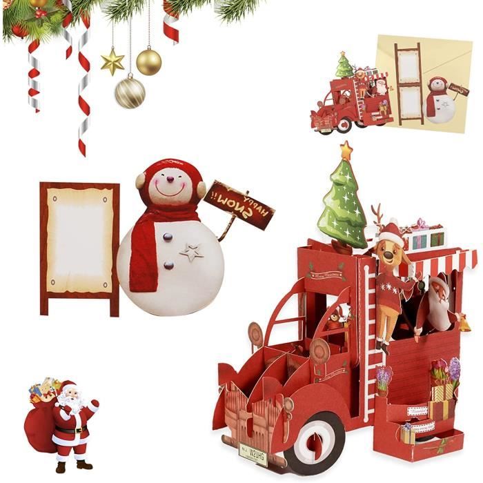 Carte De Noël Pop-Up 3D Train - Cartes De Vœux Décoratives 20x15 Cm, Rouge, Pour Fêtes De Fin D'Année