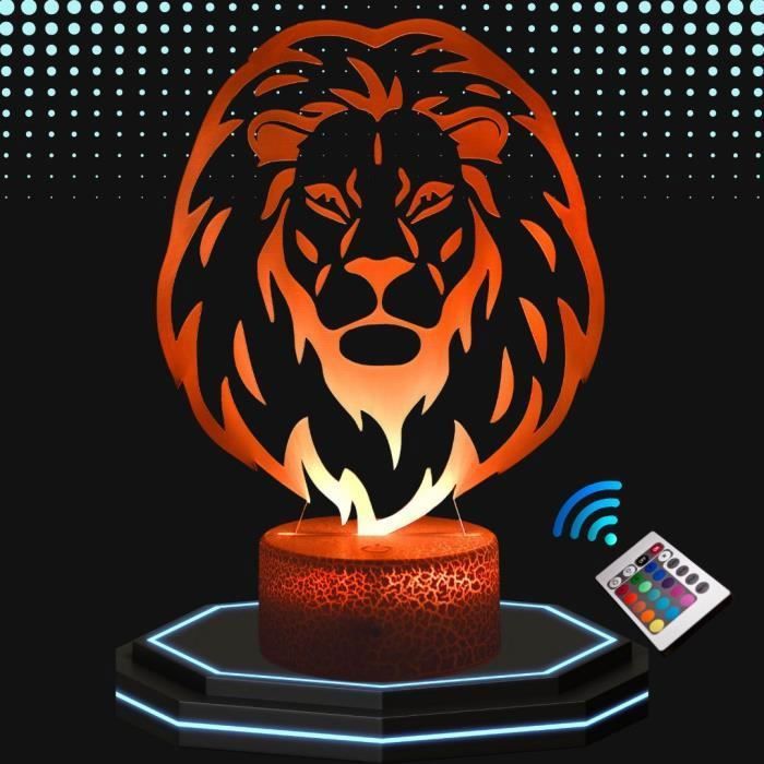Lampe 3D LED - Fabriquée en France - Lion - Multicolore - Tactile - Télécommande incluse