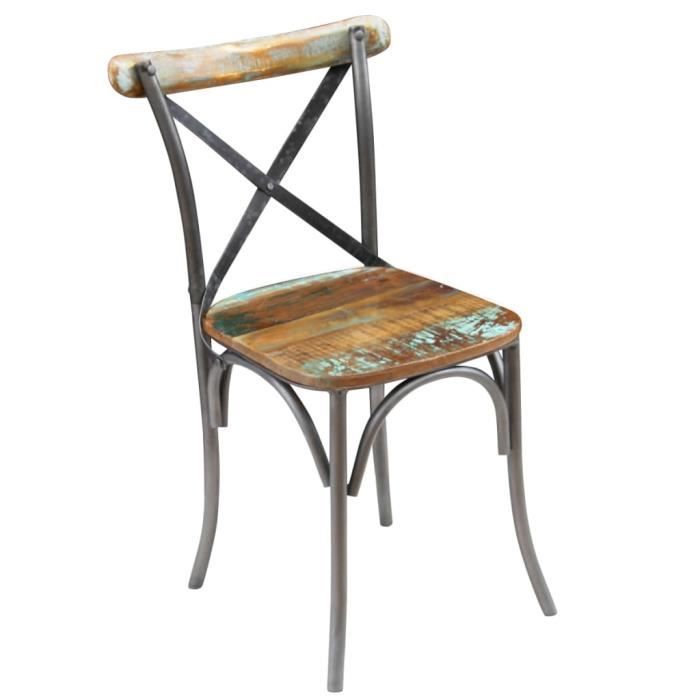 Chaises à manger - Bois de récupération solide - Style vintage - Lot de 2 - Multicolore
