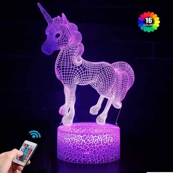 Lampe 3D Veilleuse Licorne Variateur de Lumiere 16 couleurs avec Telecommande USB Veilleuse LED Cadeau pour Enfants DH2873 Cdiscount Maison
