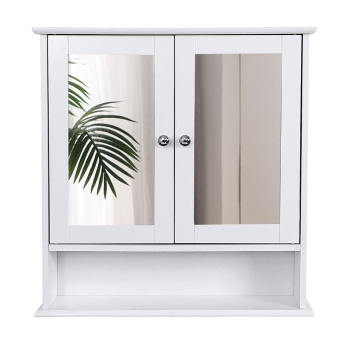 Armoire De Toilette Avec Miroir Meuble Murale De Salle De Bain En Mdf Avec 3 Tablettes 56x13x58cm Blanc Achat Vente Colonne Armoire Sdb Armoire De Toilette Avec Mi Soldes