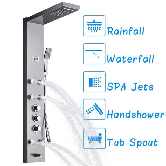 Panneau De Douche Effet Pluie Et Massage – Finition Nickel Brossé, Modèle SA142, Neuf