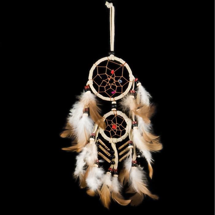 Attrape-rêve Blanc - Capteur De Rêves Indien Avec Plumes Naturelles - Environ 48 Cm De Haut - Décoration Bohème Et Spirituelle - 7